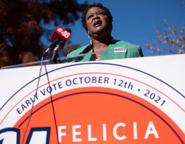 211120-Atlanta-Atlanta Mayoral candidate Felicia Moore speaks at a press conference in Kirkwood on Saturday morning, Nov. 20, 2021. Ben Gray for the Atlanta Journal-Constitution