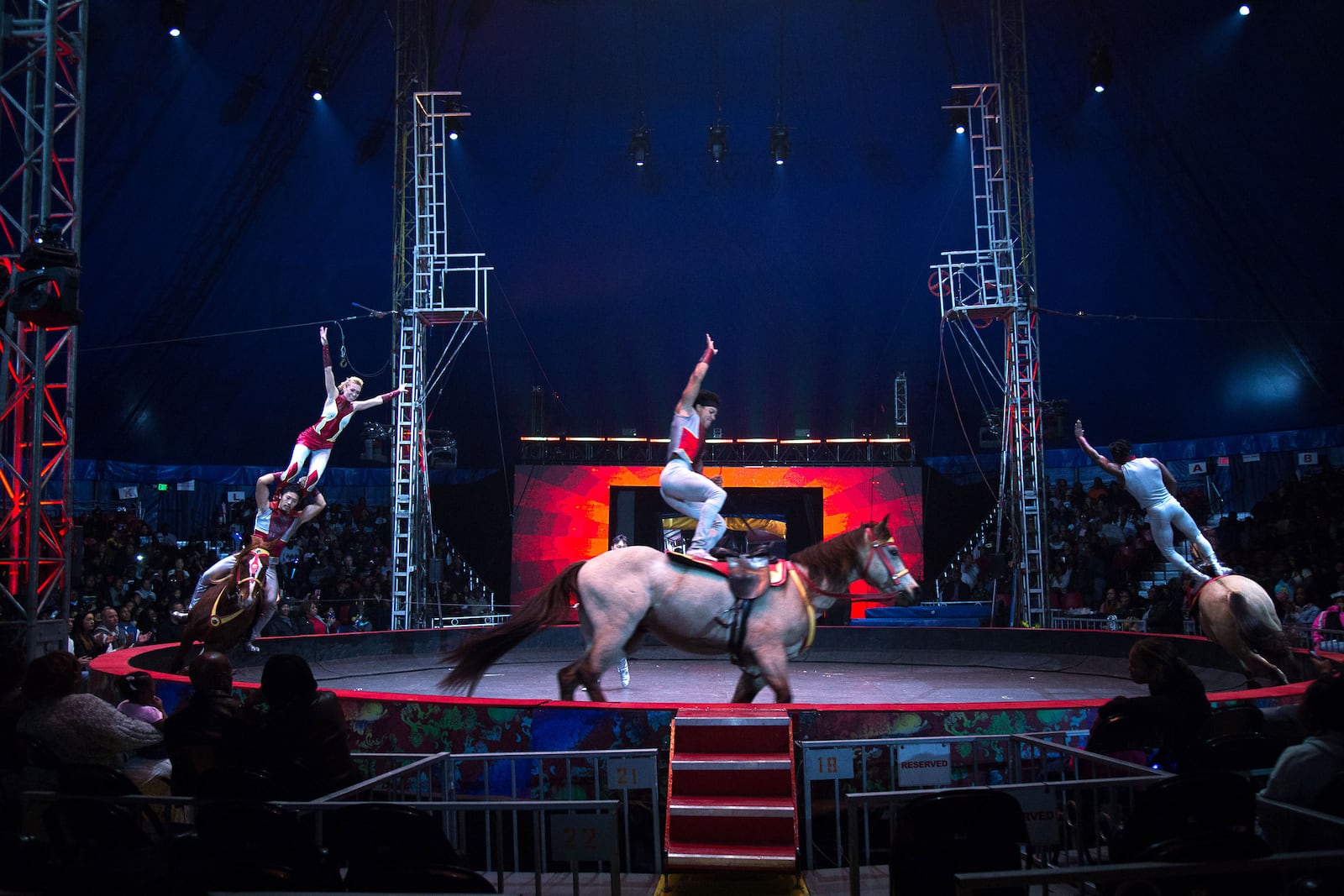 An equestrian act entertains the crowd during the UniverSoul Circus in Atlanta on Sunday, February 10, 2019.  STEVE SCHAEFER / SPECIAL TO THE AJC