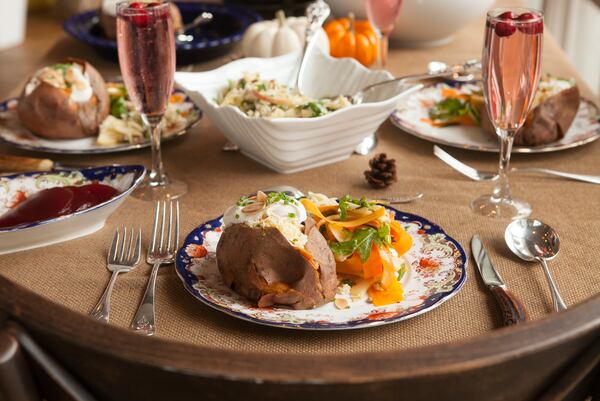 Thanksgiving sides from Eric Ottensmeyer include Orzo Apple Salad, Fall Squash Salad, and Loaded Sweet Potato (Styling by Chef Eric Ottensmeyer and Meghan Murphy McNearney) (Photography by Renee Brock/Special)