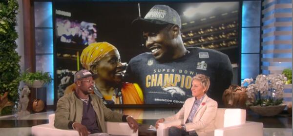 Von Miller paid tribute to his mom, Gloria Miller, during his visit to the "Ellen" show.