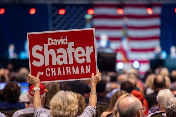 Chairman David Shafer speaks before his election at the Georgia GOP State Convention in Jekyll Island, Georgia on June 5th, 2021. Nathan Posner for the Atlanta-Journal-Constitution