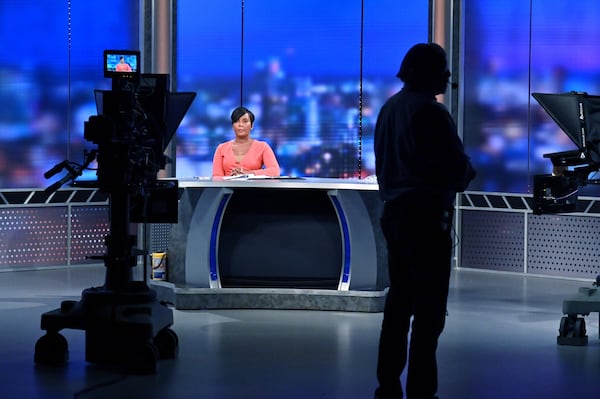 Mayor Keisha Lance Bottoms waits for cue during a town hall meeting to discuss the growing coronavirus pandemic that aired live on WSB-TV Channel 2, CBS46, Georgia Public Broadcasting, 11 Alive, FOX 5 Atlanta and Univision 34 Atlanta at WSB-TV Channel 2 on Thursday night, March 26, 2020. (Hyosub Shin / Hyosub.Shin@ajc.com)