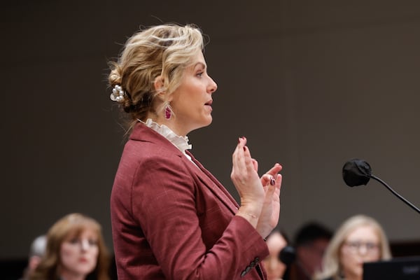 Ashleigh Merchant, an attorney for defendant Mike Roman who made the allegations about Fulton County District Attorney Fani Willis and prosecutor Nathan Wade in a court filing earlier this month, speaks on Monday, Jan. 22, 2024. Natrice Miller/ Natrice.miller@ajc.com)