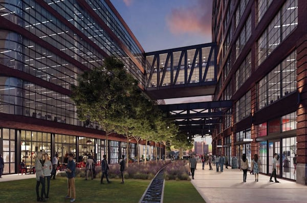 A rendering of the planned Atlantic Yards office development along 17th Street at Atlantic Station in Midtown Atlanta.