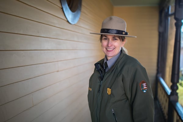 National Park Service ranger Rebecca Karcher, shown at the birthplace of the Rev. Martin Luther King Jr., worked at several other notable historical sites before coming to Atlanta. BRANDEN CAMP / SPECIAL TO THE AJC