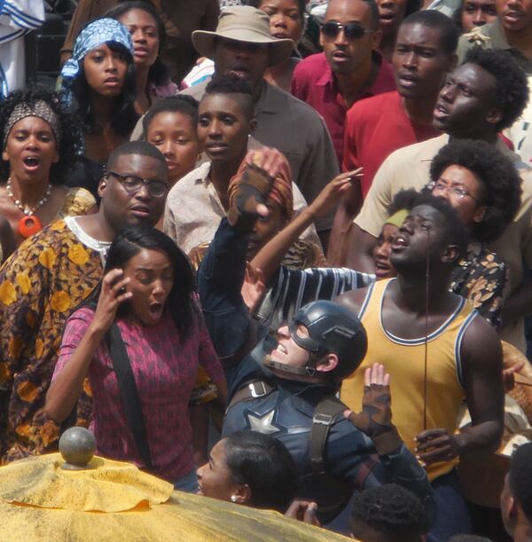 Chris Evans films a scene from "Captain America." PHOTO: Jennifer Brett, jbrett@ajc.com