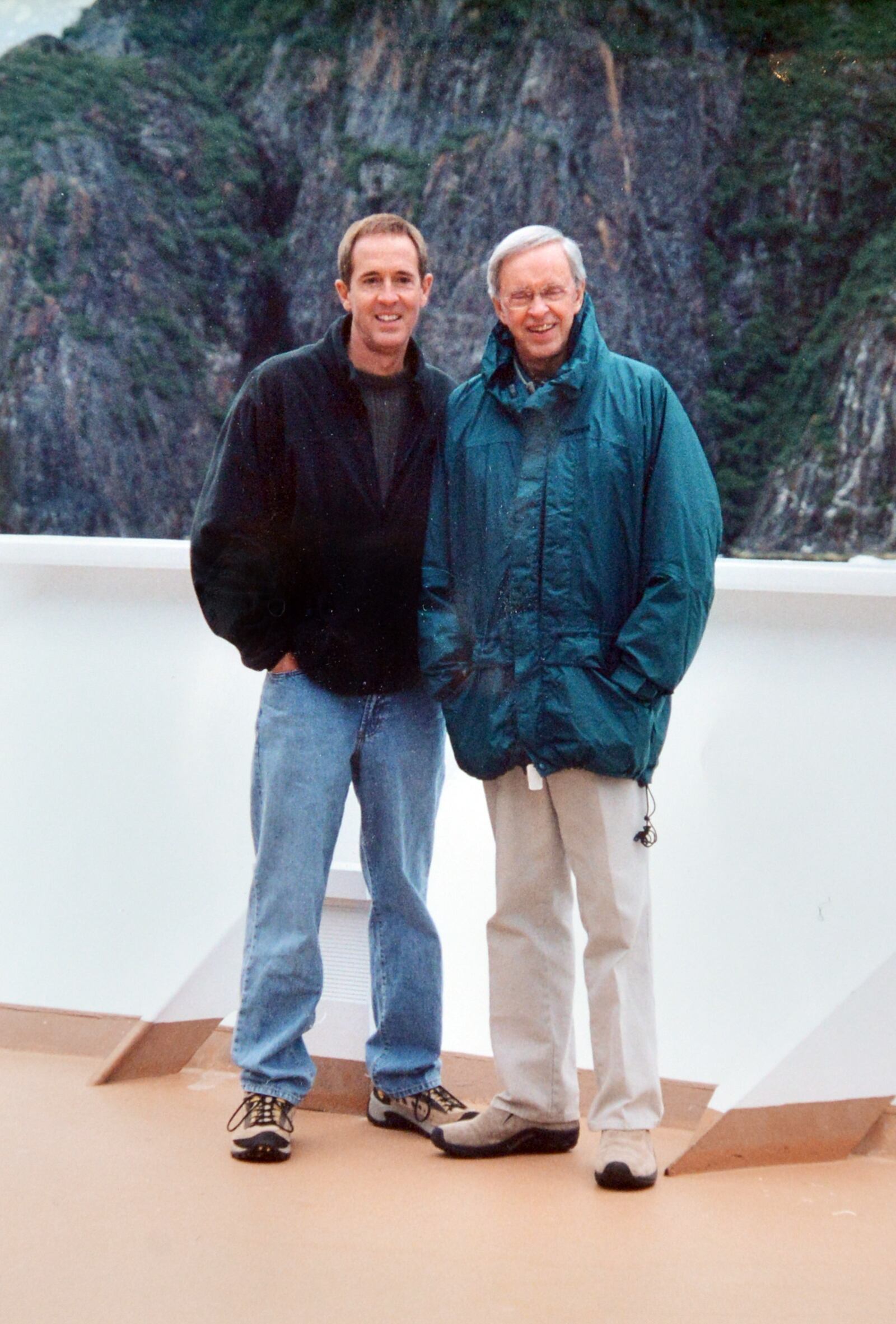 Andrew Stanley's father, Andy Stanley (left), and his late grandfather Charles Stanley on a cruise ship in Alaska. Family photo