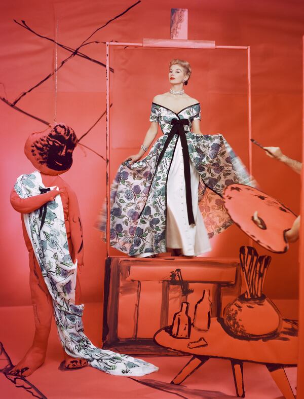 Whimsy and absurdity often found their way into Horst P. Horst's fashion images as in this image of model Lisa Fonssagrives wearing Pierre Balmain (1953).
(Courtesy of SCAD FASH Museum of Fashion and Film)