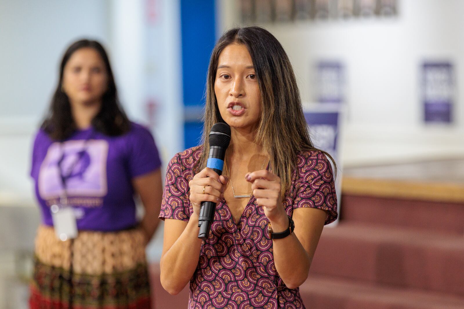 The Washington-based Republican State Leadership Committee is making its first play in a secretary of state’s race this cycle with a new ad today against Democratic state Rep. Bee Nguyen. The Georgia secretary of state candidate is pictured speaking at a campaign rally on Oct. 7, 2022. (Arvin Temkar/AJC)