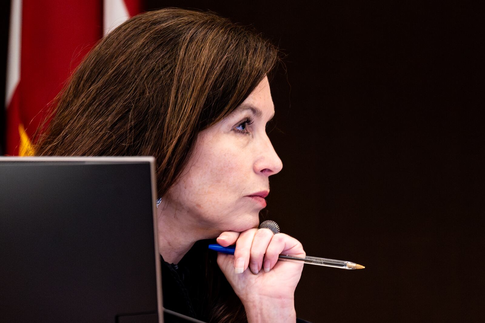 Fulton County Superior Court Judge Paige Reese Whitaker listens to defense attorneys during her first hearing as judge of the ongoing “Young Slime Life” gang trial at the Fulton County Courthouse in Atlanta on Friday, July 19, 2024. (Seeger Gray / AJC)