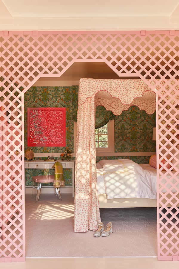 Pink lattice brings a blend of girliness and exoticism to this space designed by Jenna Gross.
(Courtesy of Colordrunk Designs)