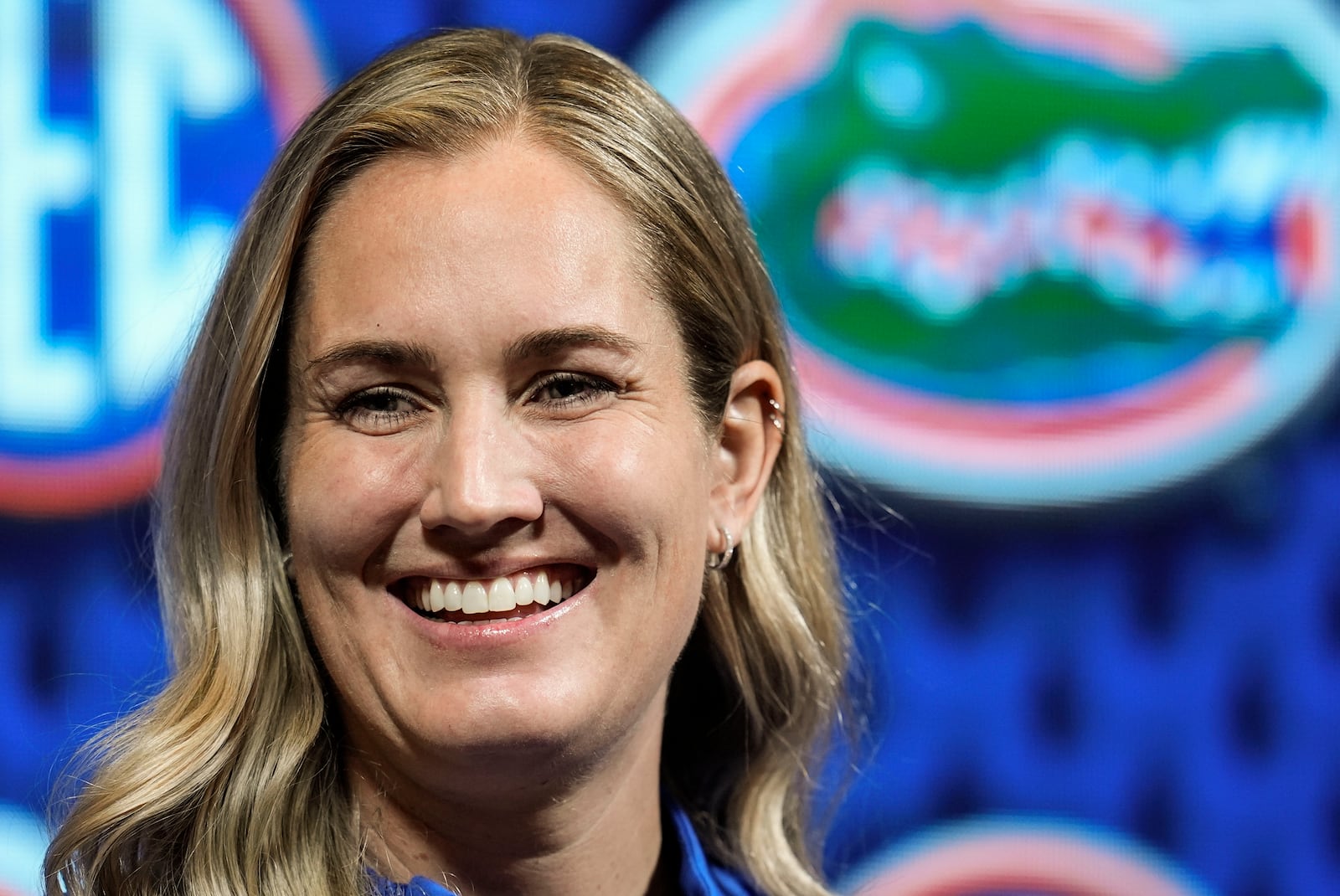 Florida women's head coach Kelly Rae Finley speaks during Southeastern Conference NCAA college basketball Media Day, Wednesday, Oct. 16, 2024, in Birmingham, Ala. (AP Photo/Mike Stewart)