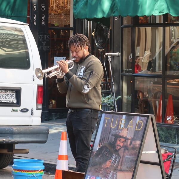 Amire "Tubad" Gray plays for tips in the French Quarter. 
Courtesy of Wesley K.H. Teo