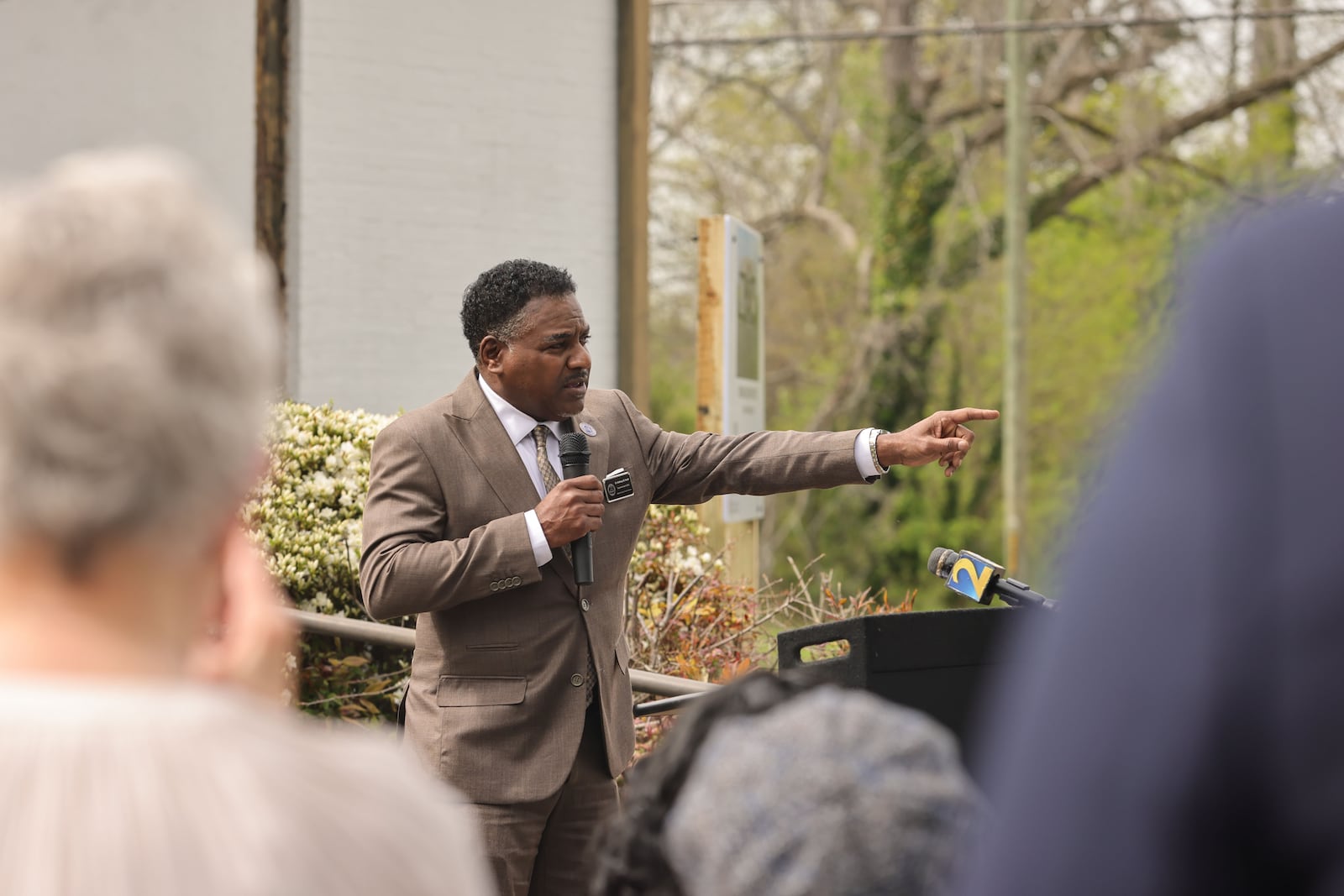 Anthony Smith, superintendent of Clayton County Public Schools, speaks during the groundbreaking ceremony for the renovation of Rosenwald School, formerly known as the Jonesboro Colored School on Wednesday, March 27, 2024. (Natrice Miller/AJC)