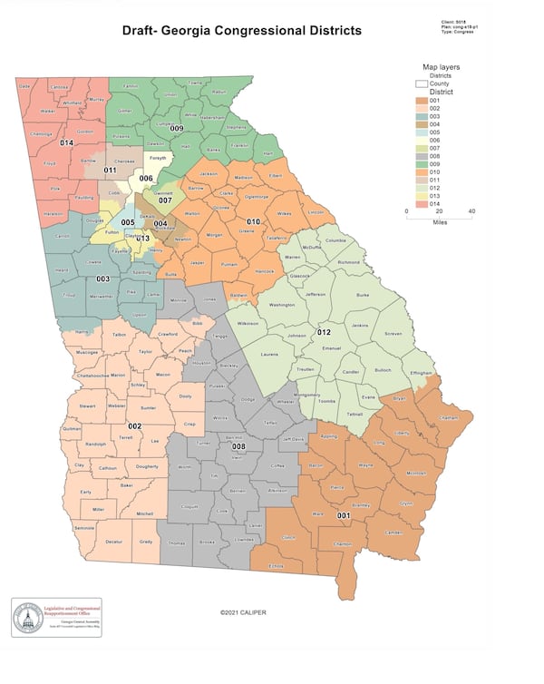 Congressional map proposed by Republican members of the Georgia Senate ahead of the redistricting special session