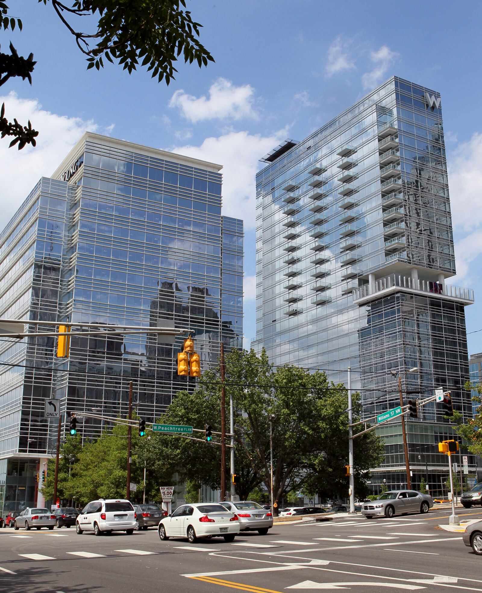 The 55 Allen Plaza building (left) and W hotel Atlanta Downtown in the Historic Westside district. Both buildings are projects that have benefitted from Tax Allocation Districts in Atlanta.