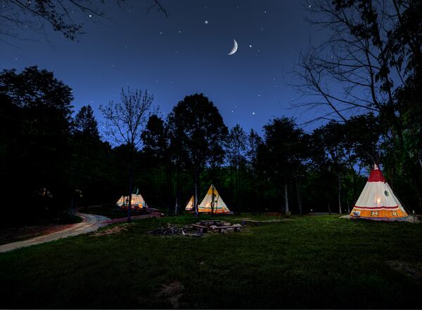 Glamping in the North Georgia forest can include experiencing a few evenings under the stars in an authentic native American teepee. credit: North Georgia Canopy Tours