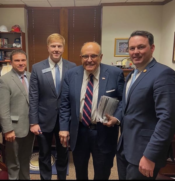 Rudy Giuliani at the Georgia Capitol in 2020 with then-Sens. Tyler Harper, Blake Tillery and Burt Jones. 