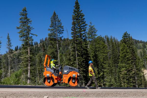 FILE - Construction takes place on the Teton Pass on June 25, 2024 near Jackson, Wyo. (AP Photo/Natalie Behring, File)