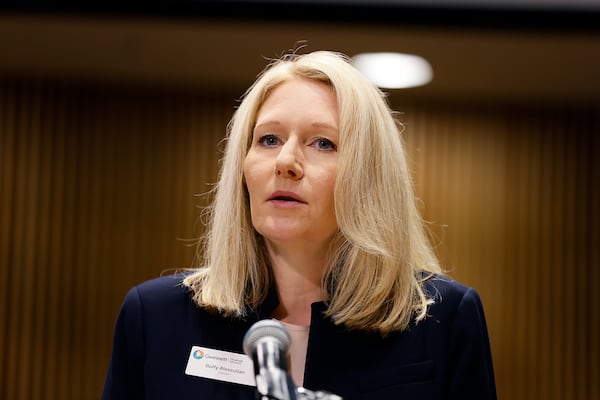 Gwinnett Financial Services Director Buffy Alexzulian speaks during the SPLOST referendum meeting at Gwinnett Justice and Administration Center on Tuesday, June 7, 2022. (Natrice Miller / natrice.miller@ajc.com)

