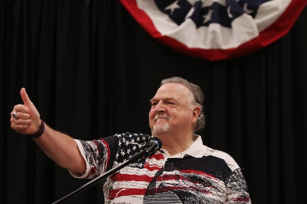 Cobb County Sheriff Neil Warren addresses the crowd during the 30th annual Cobb Sheriff’s Corn Boilin’ at Jim Miller Park in Marietta, Georgia on Monday, July 15, 2019. Warren asked Nathan Wade to investigate deaths at the Cobb County Jail in 2020. Christina Matacotta/Christina.Matacotta@ajc.com