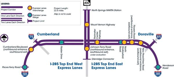 This is a map of the planned express lanes for the I-285/Ga. 400 interchange.