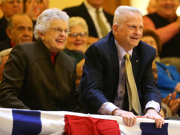 011215 ATLANTA: Former Govenor Zell Miller and First Lady Shirley are introduced in the balcony during the inauguration of Governor Nathan Deal to a second-term of office on the first day of the legislative session on Monday, Jan. 12, 2015, in Atlanta. Curtis Compton / ccompton@ajc.com