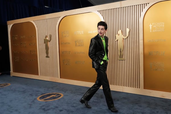 Timothee Chalamet arrives at the 31st annual Screen Actors Guild Awards on Sunday, Feb. 23, 2025, at the Shrine Auditorium in Los Angeles. (Photo by Jordan Strauss/Invision/AP)