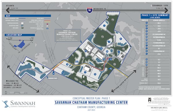 A map of the Savannah Chatham Manufacturing Center industrial park near the future Hyundai Motor Group Metaplant in coastal Georgia.