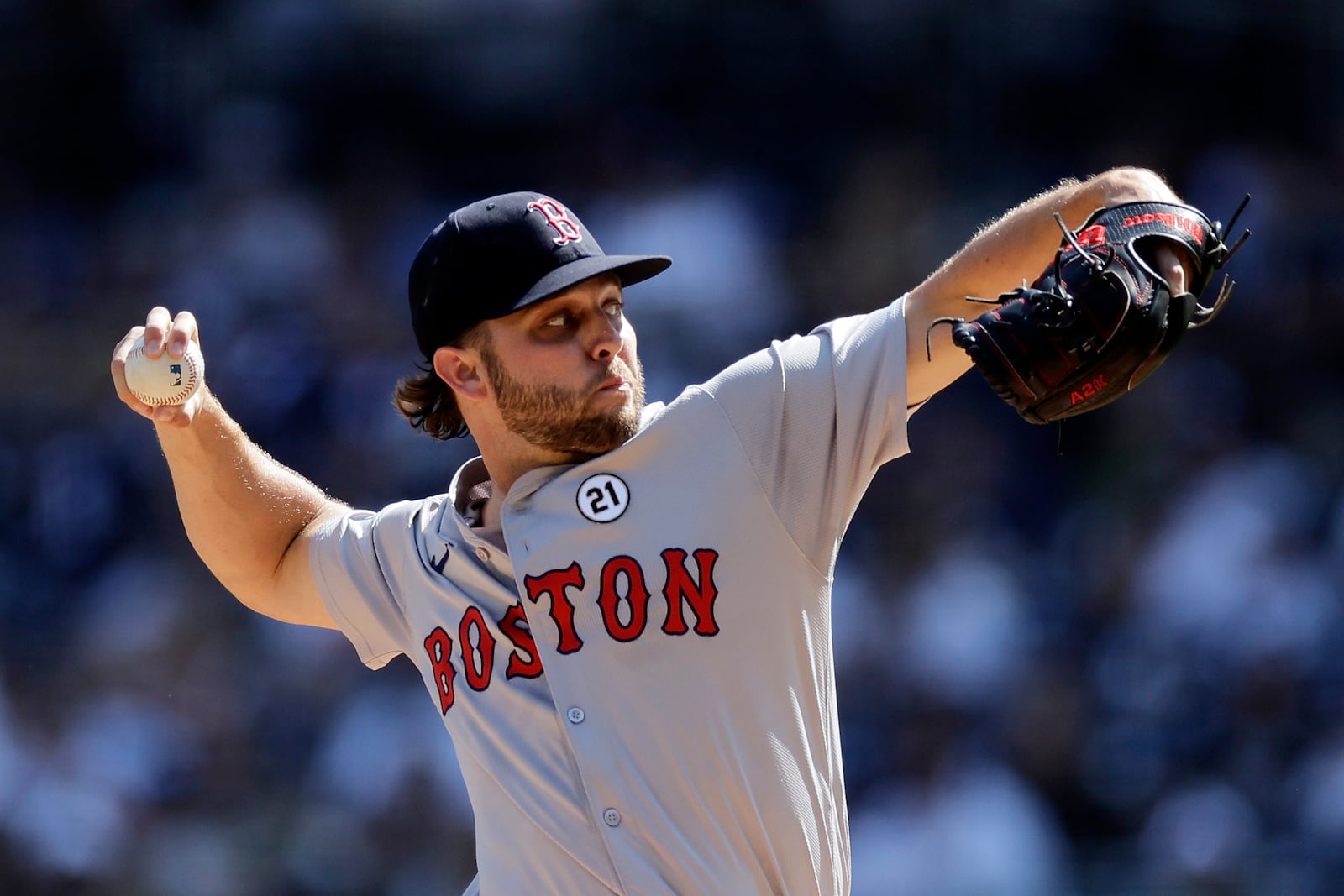 FILE - Boston Red Sox's Kutter Crawford pitches during the first inning of a baseball game against the New York Yankees, Sept. 15, 2024, in New York. (AP Photo/Adam Hunger, File)