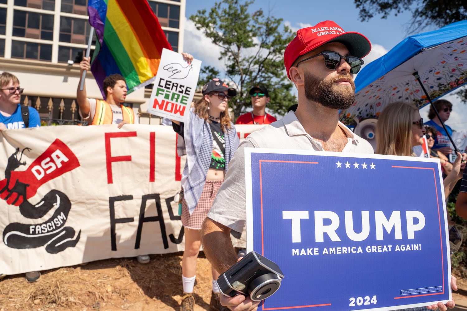 A large crowd gather for former President Trumps rally in Atlanta, Georgia 