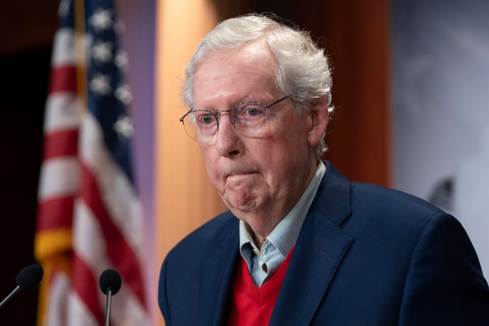 Senate Minority Leader Mitch McConnell R-Ky. speaks during a news conference about the election at the Capitol in Washington, Wednesday, Nov. 6, 2024. (AP Photo/Jose Luis Magana)