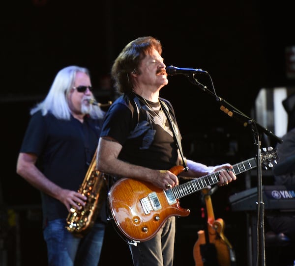 Tom Johnston performs at the Doobie Brothers concert, Saturday, July 9, 2022, at the Pavilion at Star Lake in Burgettstown, Pennsylvania. (Maya Giron/Pittsburgh Post-Gazette via AP)