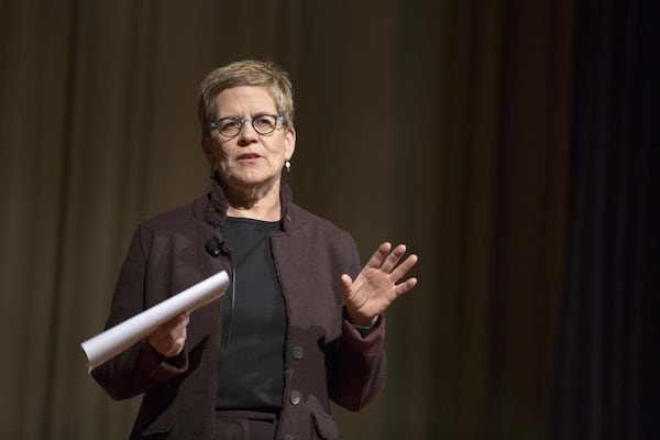 Cathy Woolard speaks before the start of a mayoral forum on November 28, 2017, at the Carter Center in Atlanta. 