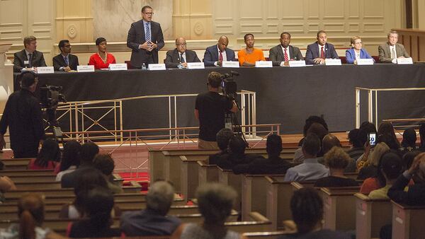 Eleven of the 13 candidates for Atlanta mayor participated in a forum put on by WSB, the League of Women Voters and Emory University at Emory University's Glenn Memorial Auditorium on Thursday, September 28, 2017. PHIL SKINNER / AJC