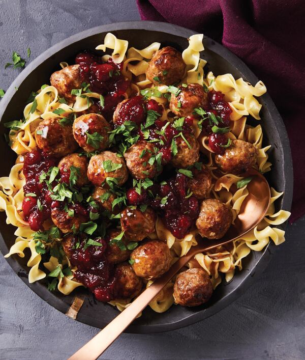 Warm spices, fresh cranberries, and a meat mixture enriched with sour cream put a new twist on Swedish Meatballs with Noodles and Chutney.  Reprinted with permission from “Live Life Deliciously: Recipes for Busy Weekdays and Leisurely Weekends” by Tara Bench (Shadow Mountain, $32). Courtesy of Ty Mecham