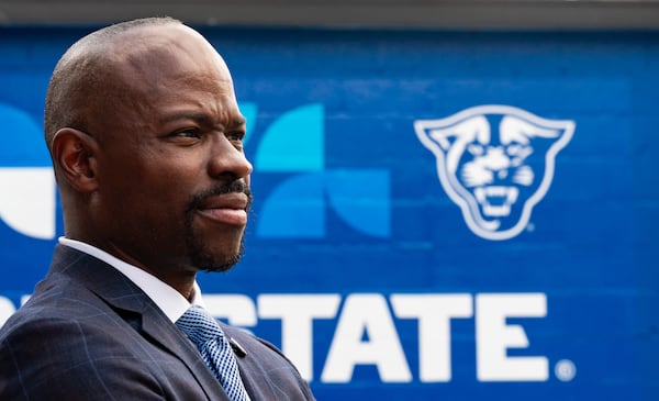 Georgia State University President M. Brian Blake gives a media tour of renovations to the university’s campus in Atlanta on Wednesday, Aug. 21, 2024. (Seeger Gray/AJC 2024)