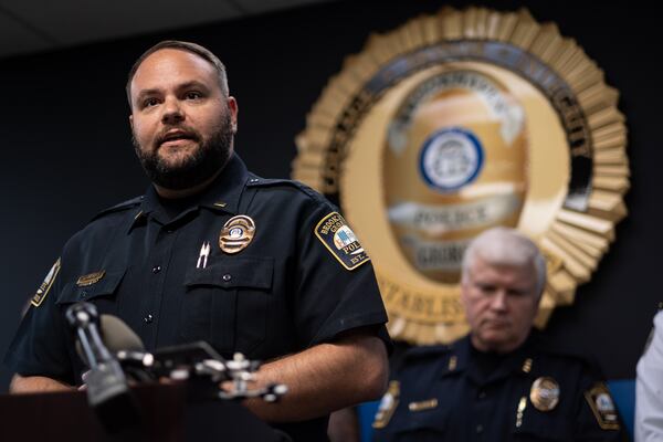 210610-Brookhaven-Brookhaven Police Lt. David Snively talks to journalists about the arrest of Christopher Jones in the weekend stabbing of a pregnant woman on the Peachtree Creek Greenway.  Ben Gray for the Atlanta Journal-Constitution