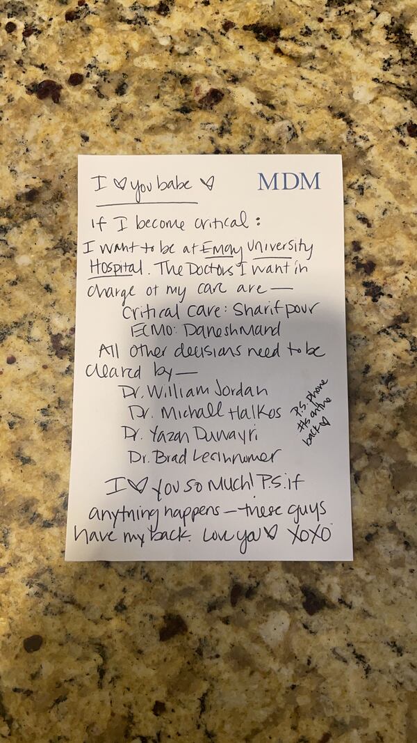 Missy Maton's note to her husband.