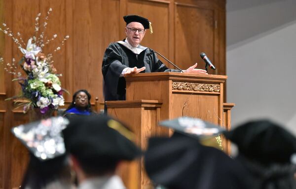 June 8, 2019 Atlanta - Former President of Argosy University Atlanta Murray Bradfield speaks during 2019 Argosy University Atlanta Commencement at Church of Christ at Bouldercrest in Atlanta on Saturday, June 8, 2019.  HYOSUB SHIN / HSHIN@AJC.COM