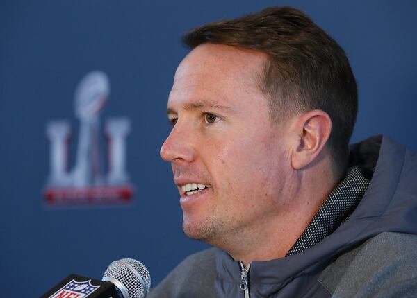  January 31, 2017, Houston: Falcon quarterback Matt Ryan takes questions during his Super Bowl press conference on Tuesday, Jan. 31, 2017, at Memorial City Mall ice arena in Houston. Curtis Compton/ccompton@ajc.com