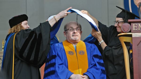 Salman Rushdie receives an honorary Doctor of Letters degree on May 11, 2015, at Emory University. BOB ANDRES / BANDRES@AJC.COM