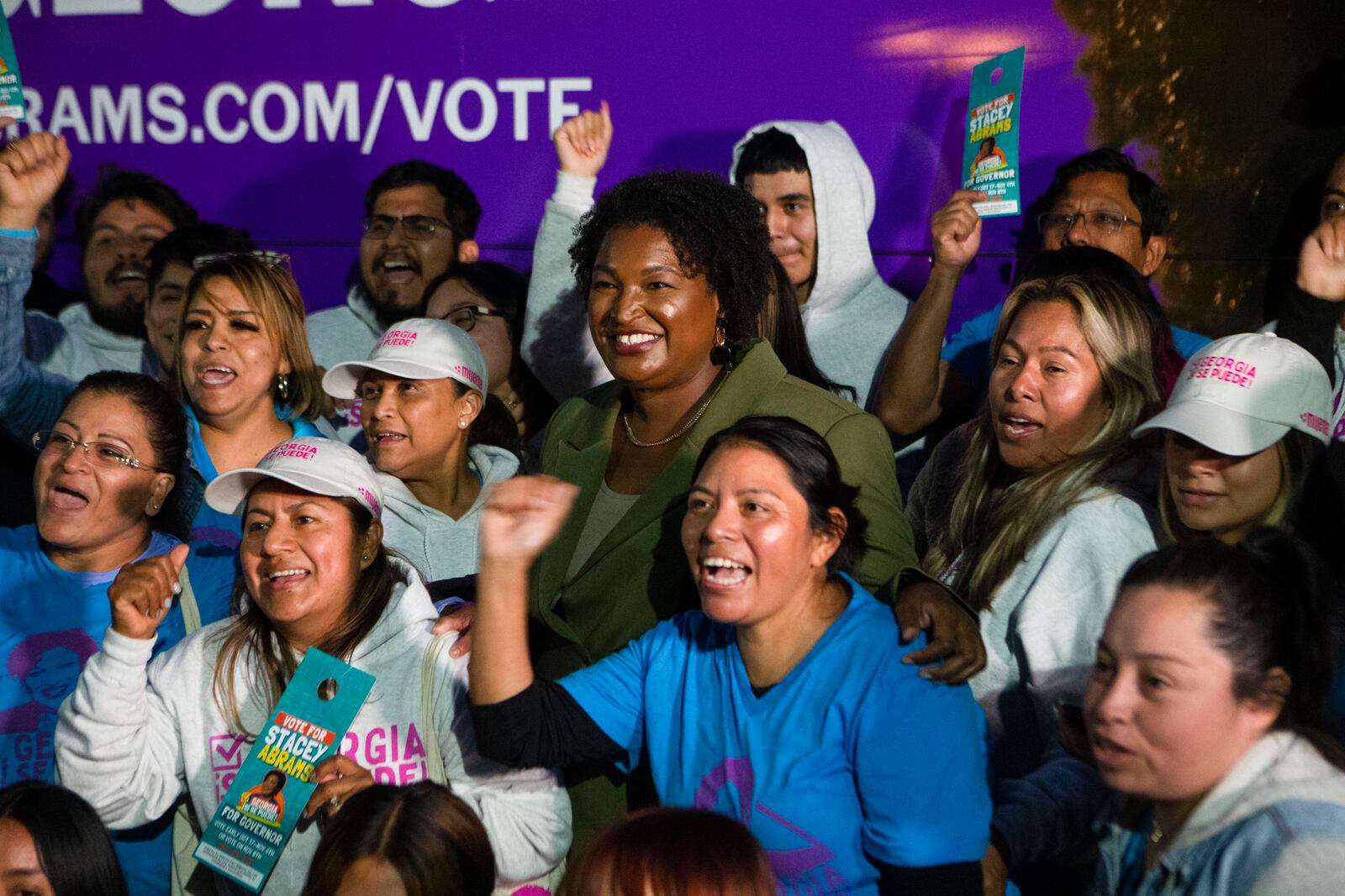 Gubernatorial candidate Stacey Abrams, center, has been trailing in the polls, but her campaign manager, Lauren Groh-Wargo, said early voting patterns give the Democrat a “path to victory mathematically” and a chance of a runoff if nobody gets a majority of the votes cast. CHRISTINA MATACOTTA FOR THE ATLANTA JOURNAL-CONSTITUTION.