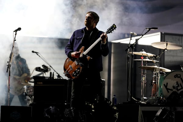 Kings of Leon performs before the first round of the NFL football draft, Thursday, April 29, 2021, in Cleveland. (AP Photo/Steve Luciano)