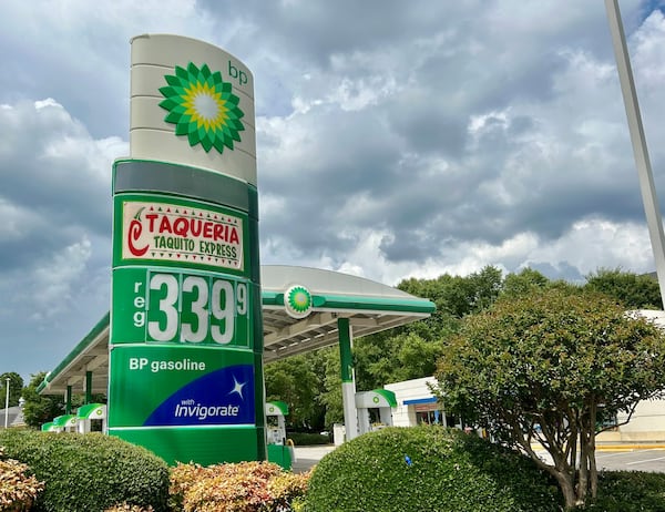 Gas prices in metro Atlanta were about $3.35 per gallon on average for regular unleaded on Thursday, June 27, 2024, according to GasBuddy.com. This BP station is on Chamblee Dunwoody Road in Dunwoody, Ga. (J. Scott Trubey/scott.trubey@ajc.com)