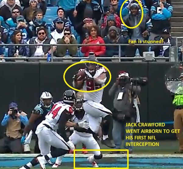 Falcons defensive tackle Jack Crawford made a nice interception against the Panthers.