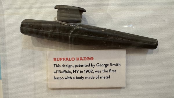 One of the kazoos on display through April 1 in a kazoo exhibit at Macon's Tubman African American Museum. (Joe Kovac Jr. / AJC)