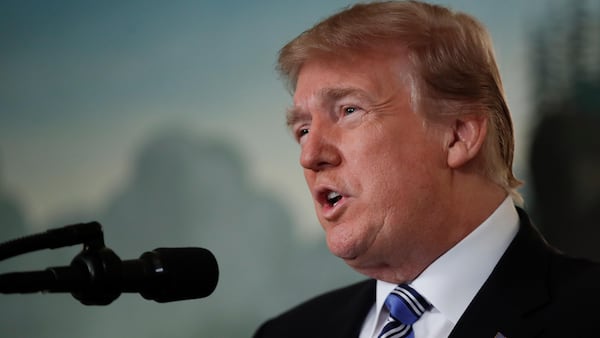 President Donald Trump speaks in the Diplomatic Room at the White House, in Washington, Thursday, Feb 15, 2018, about the tragic school shooting in Parkland, Fla. (AP Photo/Carolyn Kaster)