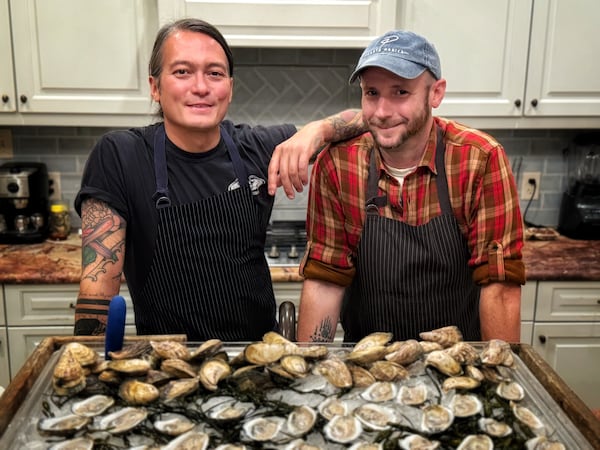 Chefs "Chino" Hathcock (left) and Sam Herndon (right) will be serving coastal-inspired dishes at Ships of the Sea Maritime Museum's "Supper at Sea." (Courtesy of Ships of the Sea Maritime Museum)