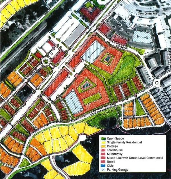 A pair of projects in Suwanee would bring 240 apartments, 70 townhomes and 30,000 square feet of retail. (Rendering via planning documents)